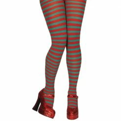 Wicked Hoisery Tights, Striped, Green-Red
