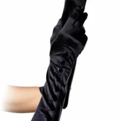 Leg Avenue Satin Gloves With Button Detail, Black