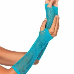 Leg Avenue Triangle Net Fingerless Gloves, Neon Blue