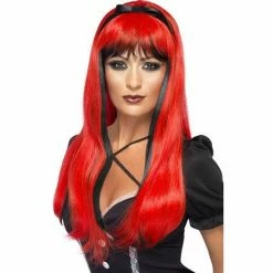 Smiffys Bewitching Wig, Black-Red Womens
