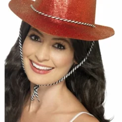 Smiffys Glitter Cowboy Hat, Red