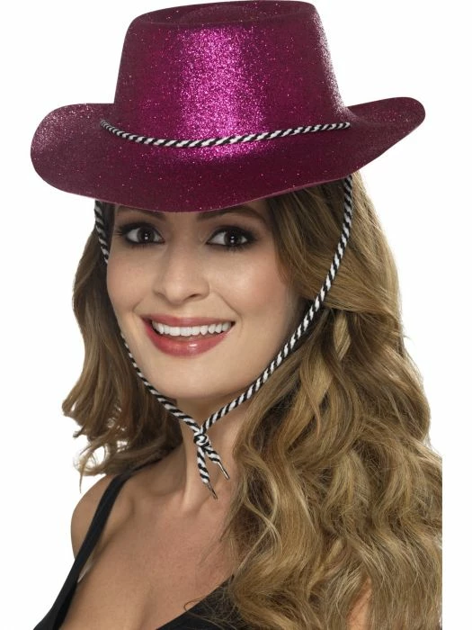 Smiffys Glitter Cowboy Hat Pink 1 Smiffys Glitter Cowboy Hat Pink