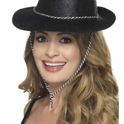 Smiffys Glitter Cowboy Hat, Black