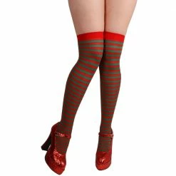 Wicked Halloween Hosiery Thigh Highs, Striped, Red-Green