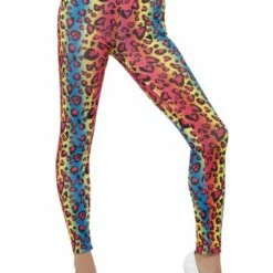 Smiffys Neon Leopard Print Leggings 1980's & 90's