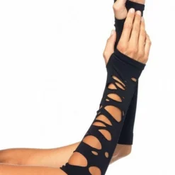 Leg Avenue Leg Ave, Distressed Arm Warmers, Black Gloves