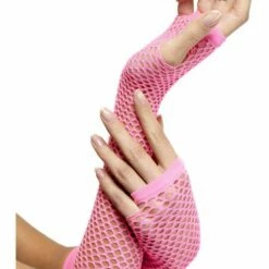 Smiffys Fishnet Gloves Hot Pink 1980's & 90's