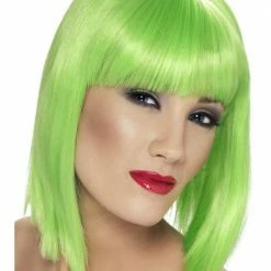 Smiffys Glam Wig, Neon Green Womens