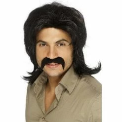 Smiffys 70's Retro Wig, Black Mens
