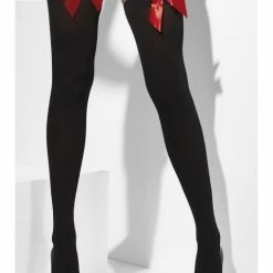 Smiffys Opaque Hold Ups, Red Bow Halloween Hosiery