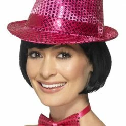 Smiffys Sequin Trilby Hat, Pink