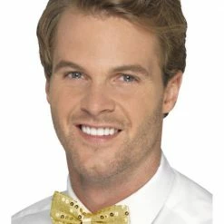 Smiffys Sequin Bow Tie, Gold Ties