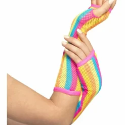 Smiffys Fishnet Gloves Neon Striped