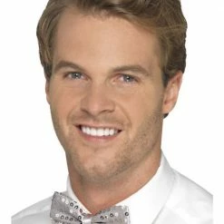 Smiffys Ties Sequin Bow Tie, Silver