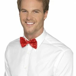 Smiffys Ties Sequin Bow Tie, Red