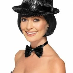 Smiffys Sequined Trilby Hat, Black