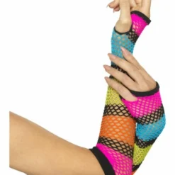 Smiffys 1980's & 90's Fishnet Gloves Neon Striped