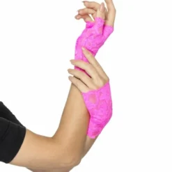 Smiffys 80's Fingerless Gloves Neon Pink