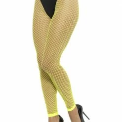 Smiffys Footless Tights, Neon Yellow 1980's & 90's