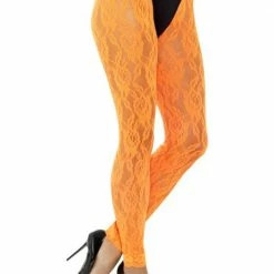 Smiffys 1980's & 90's 80's Lace Leggings Neon Orange