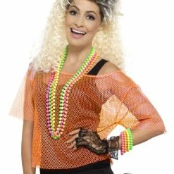 Smiffys Fishnet Top, Neon Orange