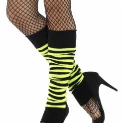 Smiffys Legwarmers, Black/Yellow Striped 1980's & 90's