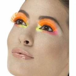 Smiffys 1980's & 90's Eyelashes, Neon Orange 80's