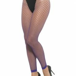 Smiffys Footless Tights, Neon Purple 1980's & 90's