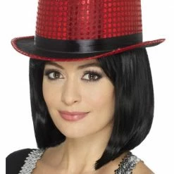 Smiffys Sequin Top Hat, Red