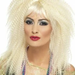 Smiffys 80's Crimp Wig, Blonde Womens