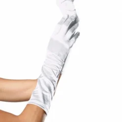 Leg Avenue Satin Elbow Length Gloves, White