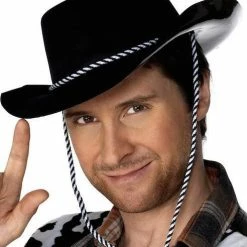 Smiffys Cowboy Hat Flocked, Black