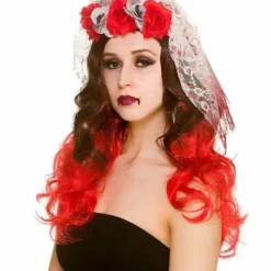 Wicked Halloween Accessories Veil, Blood N Roses