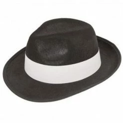 Wicked Black Felt Gangster Hat W/ White Band 1940's & 50's