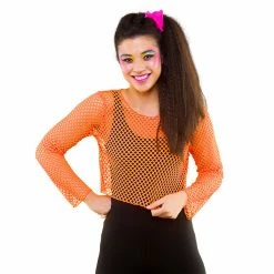 Wicked 1980's & 90's 80's Fishnet Top, Neon Orange