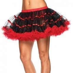Leg Avenue Layered Satin Petticoat, Black & Red