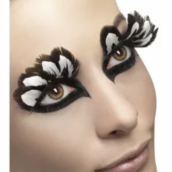 Smiffys Fever, Eyelashes, Brown And White Feather