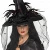 Smiffys Witch Hat, Net & Feathers