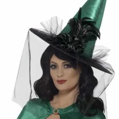Smiffys Witch Hat, Net & Feathers Halloween Hats