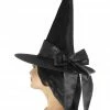 Smiffys Halloween Hats Witch Hat, Black, Black Bow