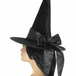 Smiffys Halloween Hats Witch Hat, Black, Black Bow