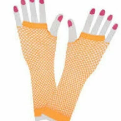 Wicked 1980's & 90's 80's Net Gloves Neon Orange Long