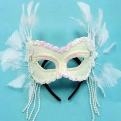 Bristol White Feathered Mask Masquerade