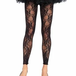 Leg Avenue Halloween Hosiery Floral Lace Footless Tights, Black
