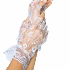 Leg Avenue Lace Ruffle Gloves, White