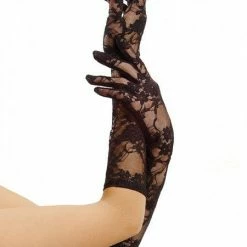Leg Avenue Elbow Length Lace Gloves, Black