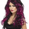 Smiffys Gothic Bride, Black-Pink Wig Womens