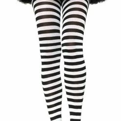 Leg Avenue Halloween Hosiery Plus Size Striped Tights, Black And White