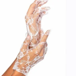 Leg Avenue Wrist Length Lace Gloves, White