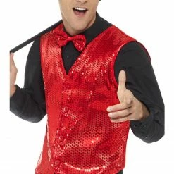 Smiffys Male Costumes Sequin Waistcoat, Red